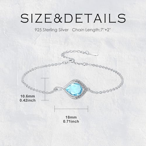 PELOVNY Celtic Knot Bracelet for Women 925 Sterling Silver Infinity Gemstone/Birthstone Bracelets Birthday Christmas Jewelry Gifts for Mom Daughter Wife - color: 02-Filigree-March Birthstone