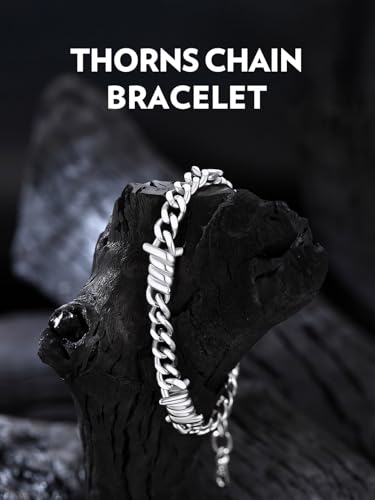 Bandmax Barbed Wire Chain Bracelets for Men Women Stainless Steel/Black/Gold Thorn Cuban Link Bracelet Adjustable Punk Emo Style Jewelry Gift - color: 07 7MM-Silver Tone