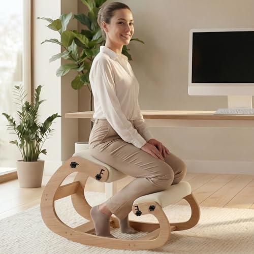NYPOT Ergonomic Kneeling Chair with Adjustable Seats - Knee Chair for Posture Correction & Kneel Rocking Stool for Desk - Back Pain Relief for Home and Office, Supports 250 pounds - 5 Years Warranty - color: Ivory
