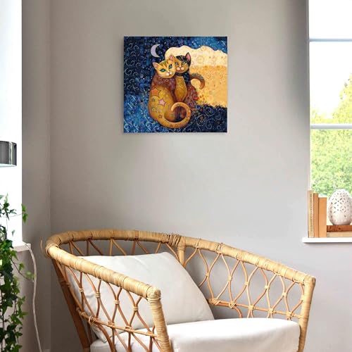 SiuSue Mystical Boho Witchy Moon Starry Cat Spiritual Canvas Wall Art Poster Prints Artwork Pictures Framed for Home Kids Room Bedroom Living Room Meditation Room, 12x12 Inch - color: Cat-7