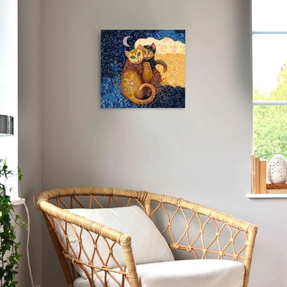 SiuSue Mystical Boho Witchy Moon Starry Cat Spiritual Canvas Wall Art Poster Prints Artwork Pictures Framed for Home Kids Room Bedroom Living Room Meditation Room, 12x12 Inch - color: Cat-7