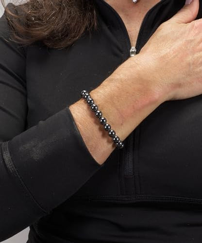 Cherry Tree Collection Gemstone Beaded Stretch Bracelet 8mm Round Beads 7" - color: Hematite