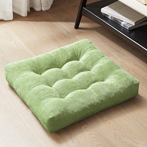 Degrees of Comfort Meditation Floor Pillow, Square Large Pillows Seating for Adults, Tufted Corduroy Cushion for Living Room Tatami, Green 22x22 Inch - color: Square | Green | 1 Pack, size: 1 Pack