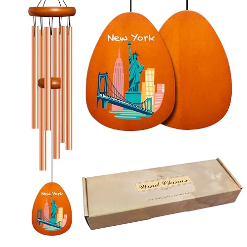 Gifts for Mom, Statue of Liberty 25.5" Wind Chimes for Outside, New York Souvenir Windchimes Outdoors, Cityscape Outdoor Wind Chime for Patio, Yard, and Home Decor - size: New York (House)