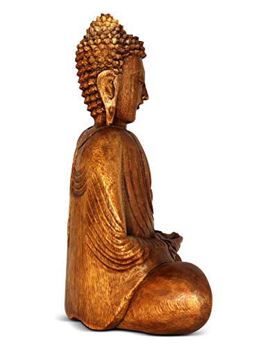 Wooden Serene Sitting Buddha Statue - Handmade Meditating Sculpture - Hand Carved Dhyana Mudra Figurine - Zen Home Decor Accent, Oriental Spiritual Home Room Decoration Gift (12" Tall) - size: 12" Tall