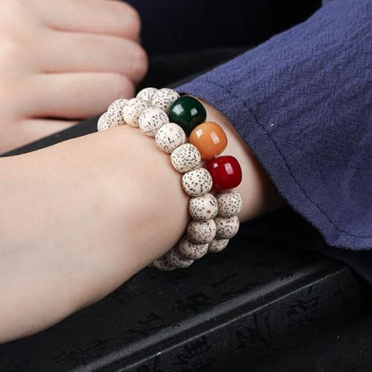 Natural Star Moon Bodhi Bracelet for Women Men Double-loop Winding Star Moon Bead Bracelet Meditatioon Healing Anxiety Relief Energy Buddha Bead Bracelets Birthday Gift - color: Bodhi 22