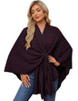PULI Women's Elegant Shawl Wraps Soft Open Front Poncho Sweater for Spring Fall Winter - color: Front Tab-burgundy