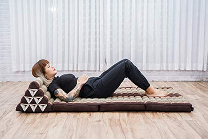 Leewadee 3-Fold Mat XXL with Triangle Cushion – Firm TV Pillow, Foldable Mattress with Cushion Made of Kapok, 67 x 31 inches, Brown - color: Sf10 - Brown, size: 3 seating segments XL