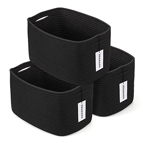 Cotton Rope storage Basket Bins 15X10X9.3“ Woven Basket for Organizing Shelves Rectangle Decorative Baskets For storage Clothes Toys Books Towels Square Wicker Nursery basket organizer 3 pack black - color: black