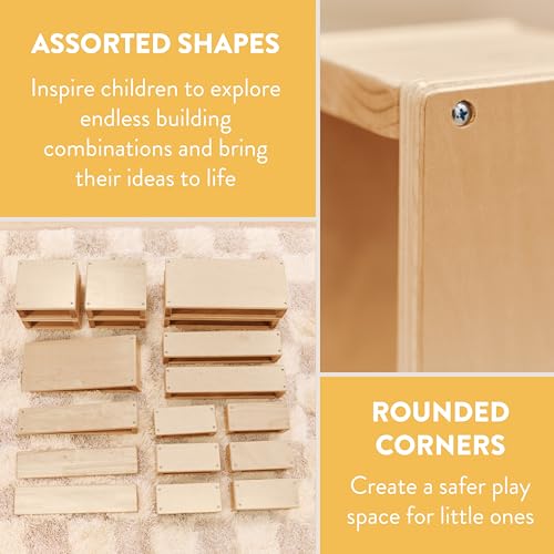 Hollow Wooden Building Block Set, Montessori Toy, Natural, 18-Piece