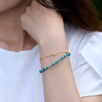 Farfume Crystal Bracelet Beaded Bracelets 4mm Natural Stone Beads Gemstone Handmade Jewelry Gift for Women - color: Apatite-Creativity