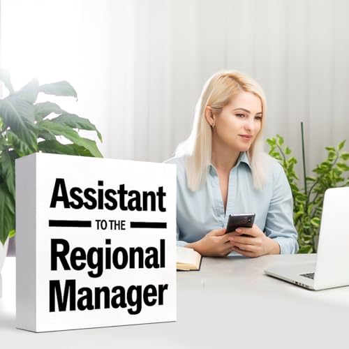 Assistance to the Regional Manager Wood Block Sign Desk Decor,Funny Humor Wooden Box Plaque Sign Desk Decor for Home Office Shelf Table Decor Decorations - style: Assistance to