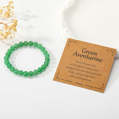 Healing Crystal Bracelet for Women, Natural Stone Beaded Healing Crystal Bracelet Triple Protection Stress Relief Beads Jewelry Birthday Gifts Jewelry for Her - style: Green Aventurine