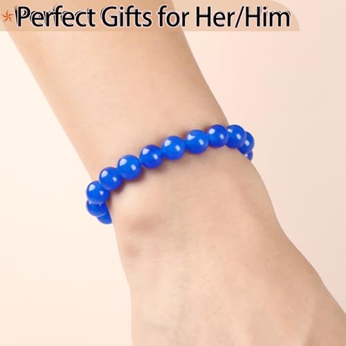 QOGIR Handmade Healing Bracelet,6mm Natural Gem Stone Bracelet rope bracelet - color: Blue Jade(Transformation and Protection), size: 8mm