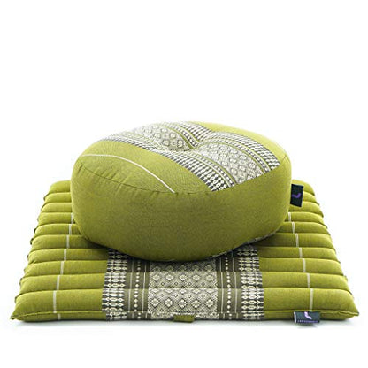 Leewadee Meditation Cushion Set – 1 Small Zafu Yoga Pillow and 1 Small Roll-Up Zabuton Mat Filled with Kapok - color: Sf17 - Green