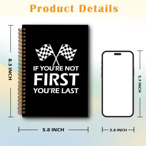 JINYO If You're Not First You're Last Inspirational Racing Quote Notebook, Black and White Checkered Racing Flag Journal, Racing Gifts Journal, Spiral Notebooks 5.5x8.3 Inch(black) - color: white Racing Quote Notebook