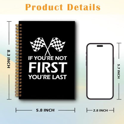 JINYO If You're Not First You're Last Inspirational Racing Quote Notebook, Black and White Checkered Racing Flag Journal, Racing Gifts Journal, Spiral Notebooks 5.5x8.3 Inch(black) - color: white Racing Quote Notebook