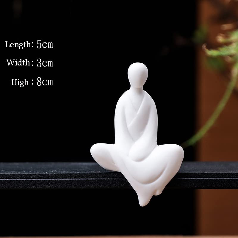 Ceramic Minimalist Statue, Chinese Ancient Buddhism Statues and Sculptures Table Top Bookshelf Top Desk/Bookshelf/Dinning Table/Teahouse Home Decor, Yoga/Zen/ Meditation/Inner Peace Decor (Set of 4)