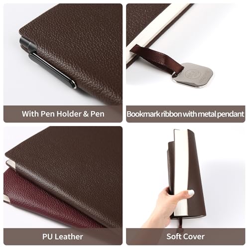 A5 Lined Journal Notebook for Women 160 Pages PU Leather Journaling for Writing - color: 1pack-Dark Brown