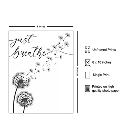 Inspiration Motivation Zen Wall Art & Decor - Just Breathe Wall Art - Encouragement Gift for Woman - Positive Quotes Decor - Home Office Living room Bedroom Artwork - Meditation Print UNFRAMED