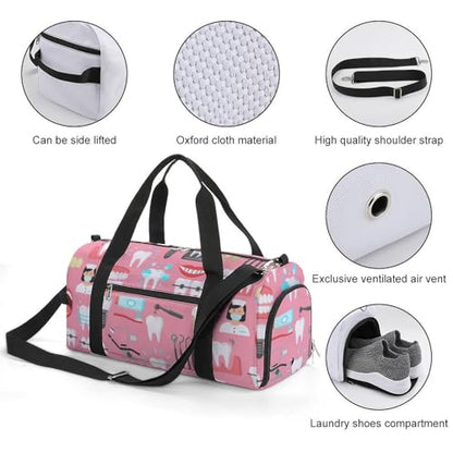Teeth Dental Seamless Pattern Pink Large Capacity Portable Fitness Bag, Easy to Carry - color: Teeth Dental Seamless Pattern Pink