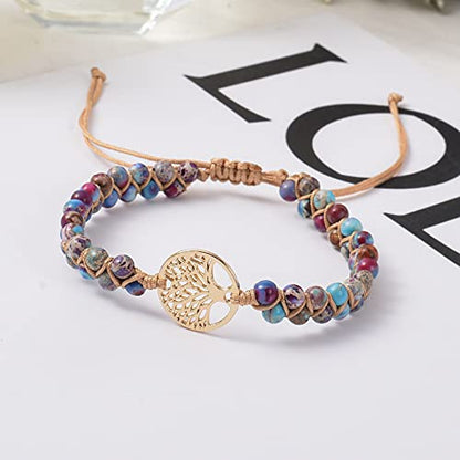 Jinxiuge Tree of Life Turquoise Stone Bracelet for Women Handmade Braided Layered Bead Bracelet with Black Gift Box - style: Style-B