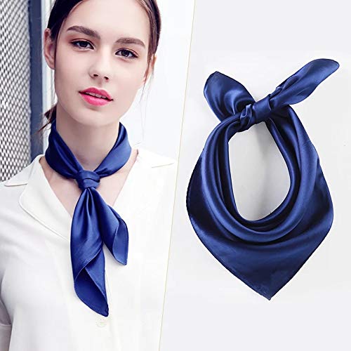 ANDANTINO 100% Mulberry Silk Scarf -21” Lightweight Square Neckerchief – Breathable Digital Printed Scarves with Gift Packed - color: Solid Color-navy Blue