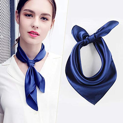 ANDANTINO 100% Mulberry Silk Scarf -21” Lightweight Square Neckerchief – Breathable Digital Printed Scarves with Gift Packed - color: Solid Color-navy Blue