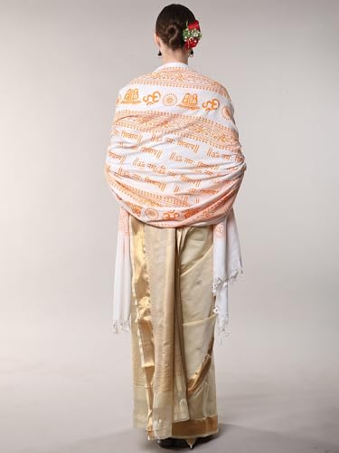 Exotic India Women's Polycotton Prayer Shawl with Printed Om Namah Shivai | Religious Pooja Mandir Wrap Stole, Scarves