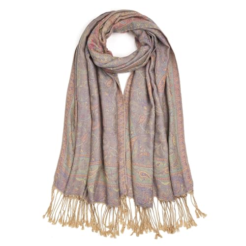 QIUTIMIY Paisley Pashmina Shawls and Wraps for Women Reversible Jacquard Festival Rave Pashmina Scarves with Fringe Vintage - color: Flower11-camel