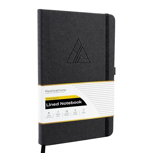 Realizations Journaling Notebooks with Pen Holder | Lined Notebook | 222 Pages Notebook Journal with 100 GSM Paper | Journal Notebooks for Work - color: Black