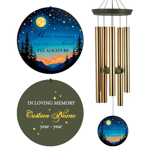 Personalized Memorial Wind Chimes for Outside, Sympathy Gifts Wind Chime for Loss of Loved One, Beautiful Decor with Deep Tone, Ideal for Funeral, Remembrance & Bereavement, Produced in US