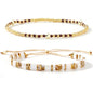Tila Flat Beaded Stretch Bracelets for Women Stackable Gold Colorful Seed Beads Boho Bracelet Stack Adjustable Rope String Friendship Jewelry Trendy Holiday Gift - color: gold and white