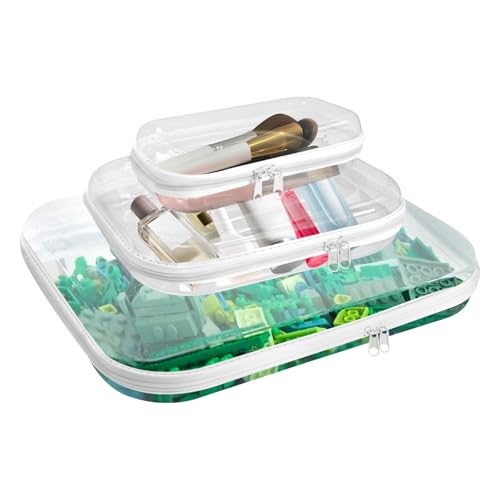 Clear Hard Shell Zipper Cases (3 Packs), Plastic Hard Sided Zippers Pouches Clear Hardshell Pencil Case For Storage, Diaper Bag Organizer Bliss Bins Small/Medium/Large