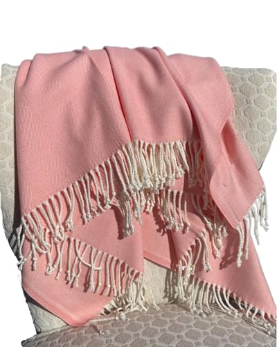 Cotton Acrylic Adirondack Herringbone Woven Throw (Pink Carnation) - color: Pink Carnation