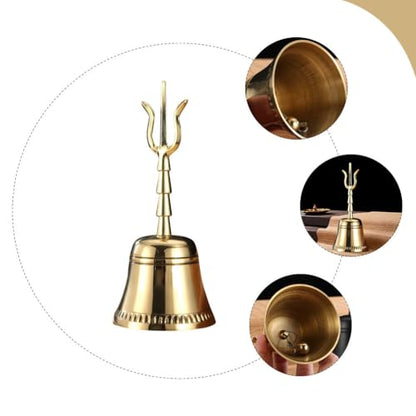 Handheld Bell Golden Buddhist Ritual Bell Decorative Craft Meditation and Ceremonies Home Decor ChimeTrident Chime