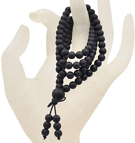 AD Beads 6mm Natural Healing Gemstones Buddhist 108 Prayer Mala Stretchy Bracelet Necklace - color: Matte Black Onyx