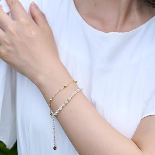 Farfume Crystal Bracelet Beaded Bracelets 4mm Natural Stone Beads Gemstone Handmade Jewelry Gift for Women - color: Moonstone-Intuition & Balance