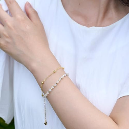 Farfume Crystal Bracelet Beaded Bracelets 4mm Natural Stone Beads Gemstone Handmade Jewelry Gift for Women - color: Moonstone-Intuition & Balance