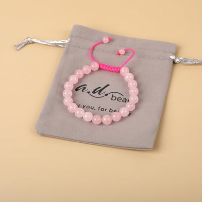 AD Beads Unisex 8mm Gemstone Bracelets Healing Macrame Adjustable 7-9 Inches || wear this healing natural gemstone bracelet help to erase your pain and fear || recover your energy||| - color: Rose Quartz