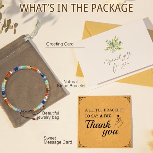 Thank You Gifts for Women: Teacher Appreciation Office Gifts for Coworkers Employee Boss Lady Manager Colleague Natural Stone Bracelet - color: Rainbow-BIG