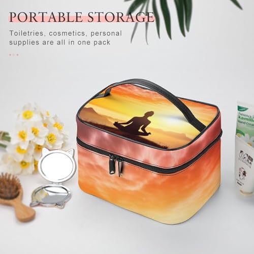 Makeup Bag Yoga Meditation Printed Large Capacity Travel Make Up Bag for Cosmetics Vertical Storage Water-Resistant Leather Toiletry Organizer Skincare Makeup Organizer Bag