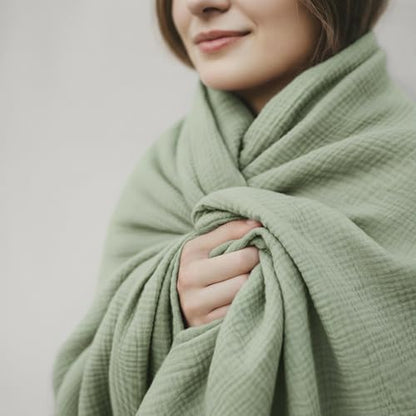 4-Layer Muslin Cotton Queen Bed Blanket (90 x 90 inches) – Ultra Soft Breathable Gauze, Lightweight All-Season Cozy Blanket, Machine Washable – Green - color: Green, size: Queen (90 x 90 inches)