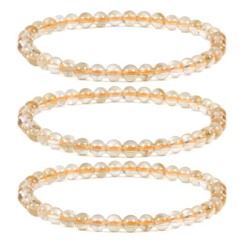 Justinstones Gem Semi Precious Gemstone 3pcs 4mm Round Beads Stretch Bracelet 6.5 Inch Unisex - color: Citrine