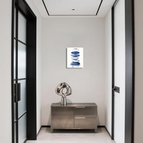 ZQQART Zen Stone Canvas Wall Art Blue and White Zen Stone Paintings Bathroom Pictures Relaxing Spa Meditation Room Spiritual Artwork for Living Room Framed (16W x 20L) - size: 16W" x 20L"
