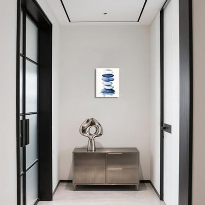 ZQQART Zen Stone Canvas Wall Art Blue and White Zen Stone Paintings Bathroom Pictures Relaxing Spa Meditation Room Spiritual Artwork for Living Room Framed (16W x 20L) - size: 16W" x 20L"