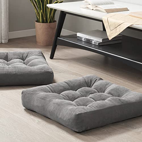 Meditation Floor Pillow Set of 2, Square Large Pillows Seating for Adults, Tufted Corduroy Cushion for Reading Corner, Dorm Room and Living Room, Grey, 22x22 Inch - color: Square | Grey | 2 Pack, size: 2 Pack