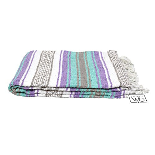 Open Road Goods Multi Color Mexican Falsa Blanket - Handwoven in Mexico - Great for The Beach, Picnics, Yoga, or a Throw! (Mint/Purple)