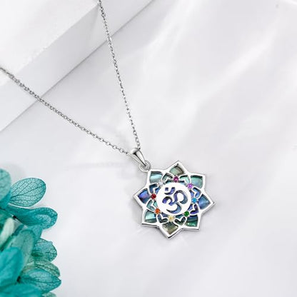 YAFEINI Flower Necklace S925 Sterling Silver Rose/Lotus/Tulip/Hibiscus Pendant Necklaces Flower Jewelry Gifts for Women Mom Wife - style: Om