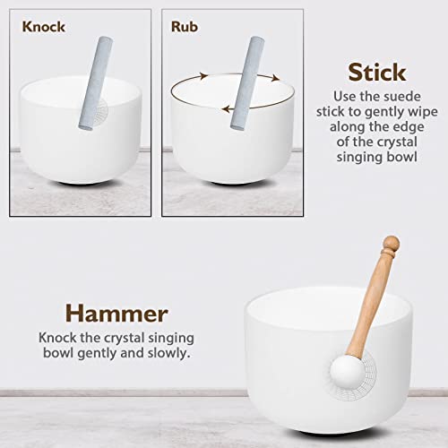 432hz Crystal Singing Bowl 6-12inch Set of 7 Pure White for Meditation Yoga Heart Chakra Meditation Heavy Duty Carrying Case with Sponge Padded Bundle Rubber Mallet Suede Striker O ring - color: White set of 7
